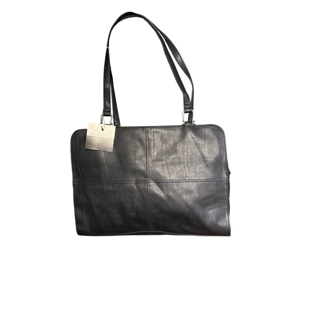 Liz Claiborne Black Faux Leather Tote Bag - Chick for professional work or Every